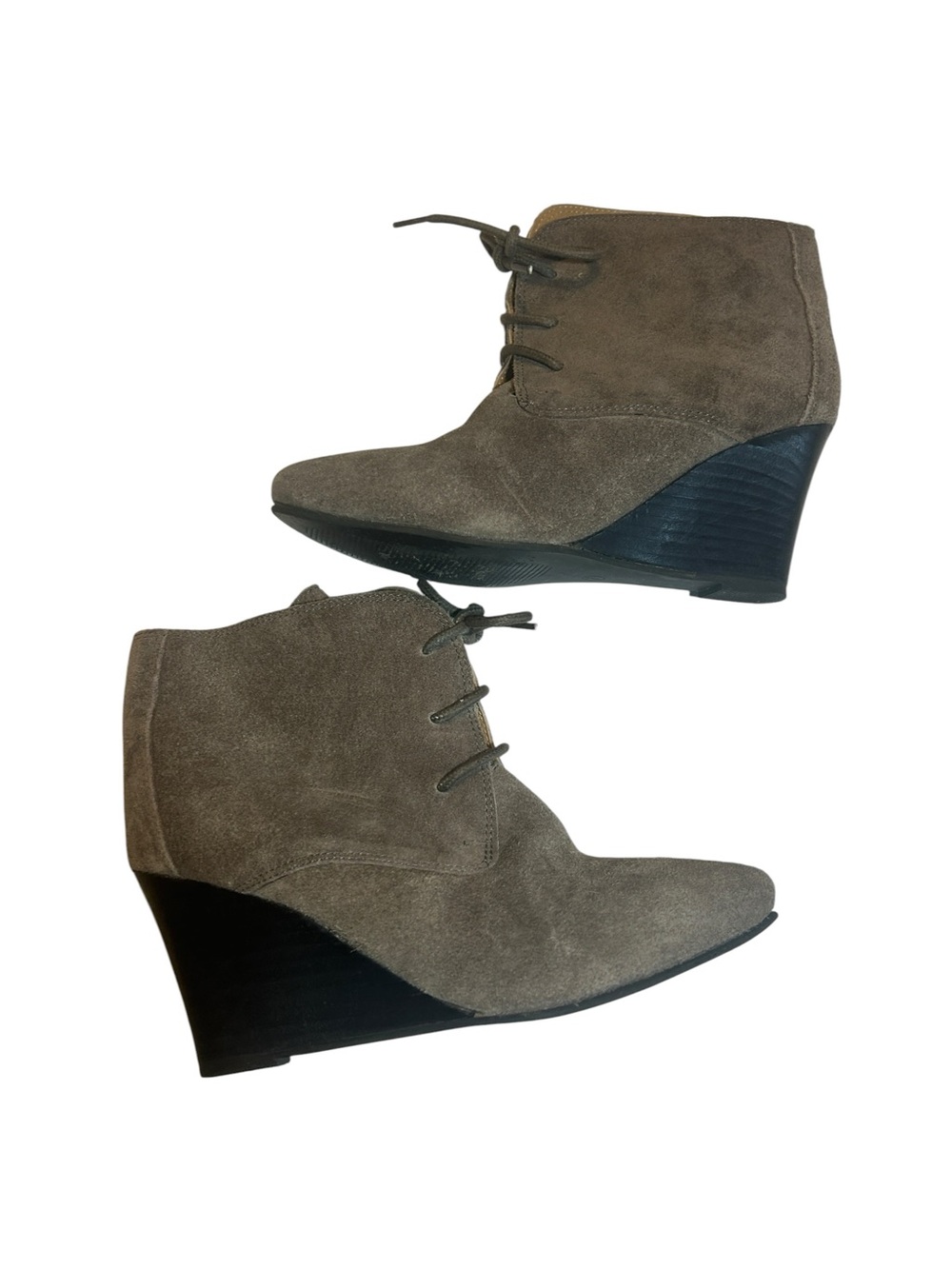 Charles by Charles David Taupe Gray Suede Lace-Up Wedge Booties